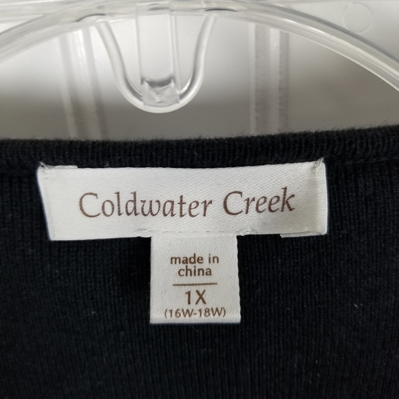 Coldwater Creek Wool Cashmere Sweater Black Ruffle V Neck 3/4 Sleeve 1X Feminine - Picture 4 of 6